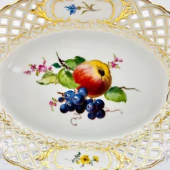 Pamono Hand-Painted Lattice Border Two-Handled Porcelain Tray from Meissen Porcelain, 1950s><noscript><img width=