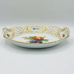 Pamono Hand-Painted Lattice Border Two-Handled Porcelain Tray from Meissen Porcelain, 1950s><noscript><img width=