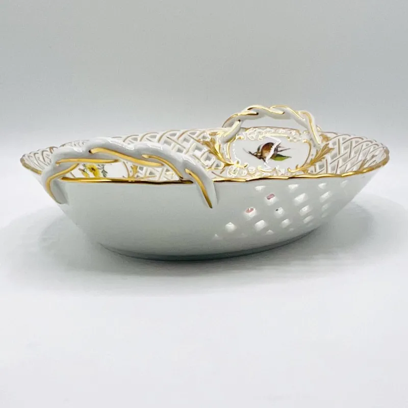 Pamono Hand-Painted Lattice Border Two-Handled Porcelain Tray from Meissen Porcelain, 1950s> Trays