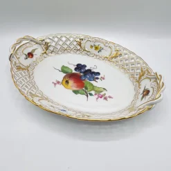 Pamono Hand-Painted Lattice Border Two-Handled Porcelain Tray from Meissen Porcelain, 1950s><noscript><img width=
