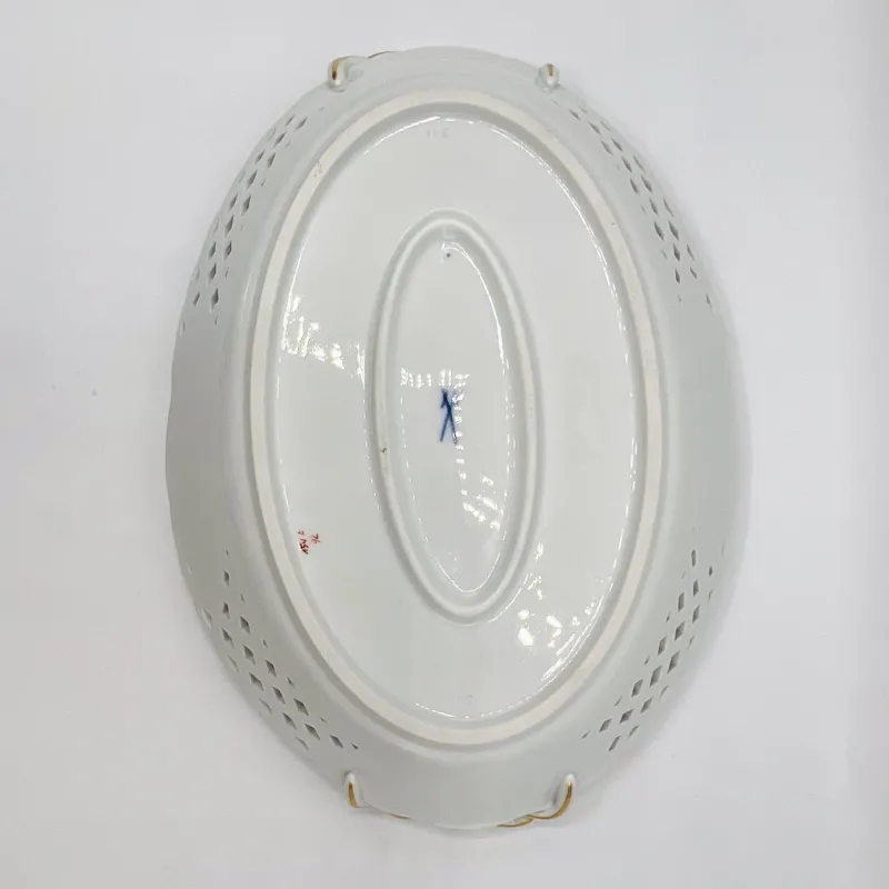 Pamono Hand-Painted Lattice Border Two-Handled Porcelain Tray from Meissen Porcelain, 1950s> Trays