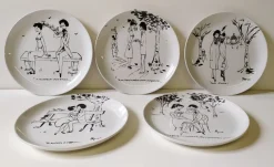 Pamono Hand-Painted Plates by Raimond Peynet for SCI Laveno, 1960s, Set of 5><noscript><img width=