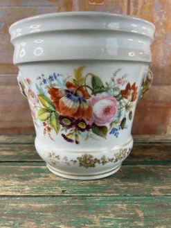Pamono Hand-Painted Porcelain Jardinieres, Early 1900s, Set of 2> Planters And Jardiniere