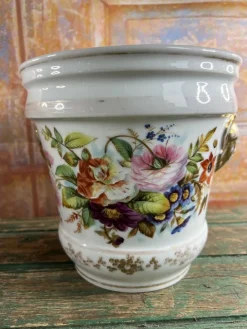 Pamono Hand-Painted Porcelain Jardinieres, Early 1900s, Set of 2><noscript><img width=