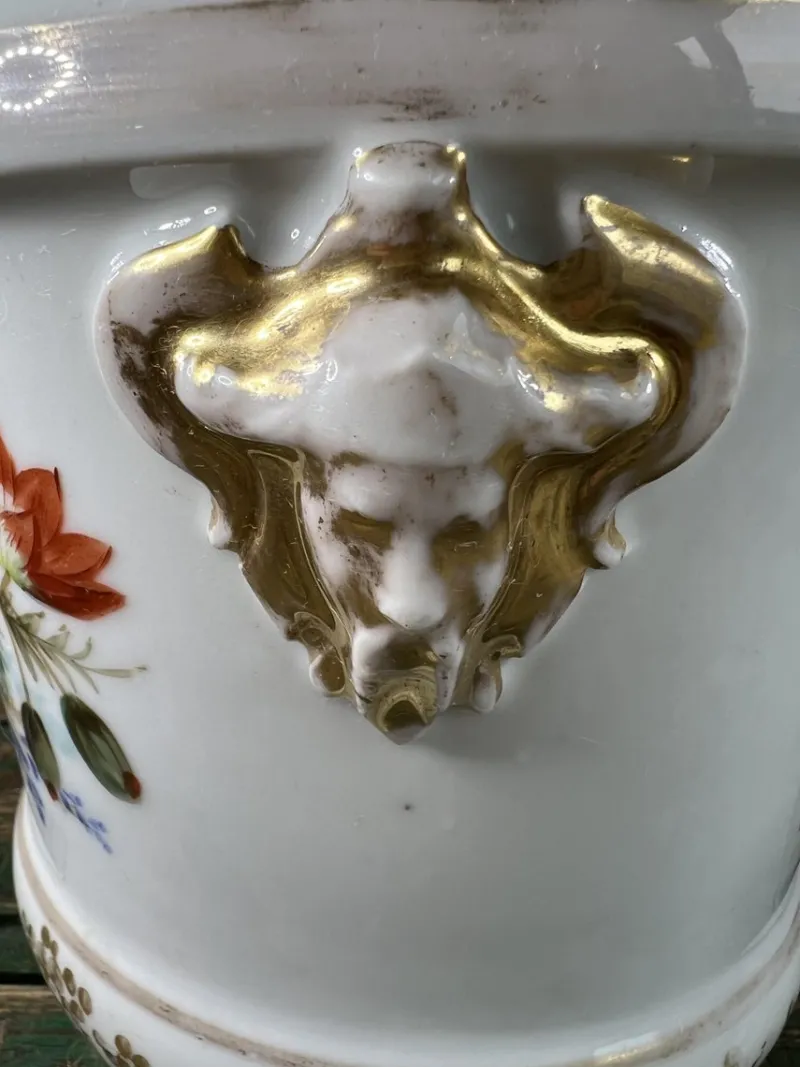 Pamono Hand-Painted Porcelain Jardinieres, Early 1900s, Set of 2> Planters And Jardiniere