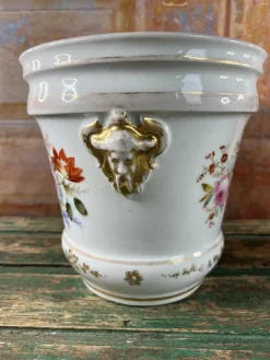 Pamono Hand-Painted Porcelain Jardinieres, Early 1900s, Set of 2><noscript><img width=