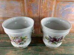 Pamono Hand-Painted Porcelain Jardinieres, Early 1900s, Set of 2><noscript><img width=