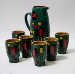 Sale Pamono Hand-Painted Santulli Deruta Carafe and Glasses, 1960s, Set of 7
