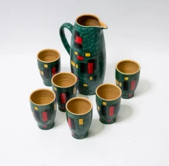 Sale Pamono Hand-Painted Santulli Deruta Carafe and Glasses, 1960s, Set of 7