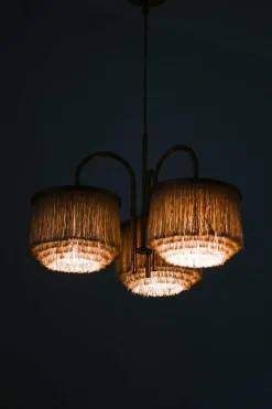Clearance Pamono Hanging Lamp in Brass and Silk by Hans-Agne Jakobsson, 1960s