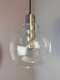 Pamono Hanging Lamp in Glass and Chrome from Glashütte Limburg> Ceiling Lights
