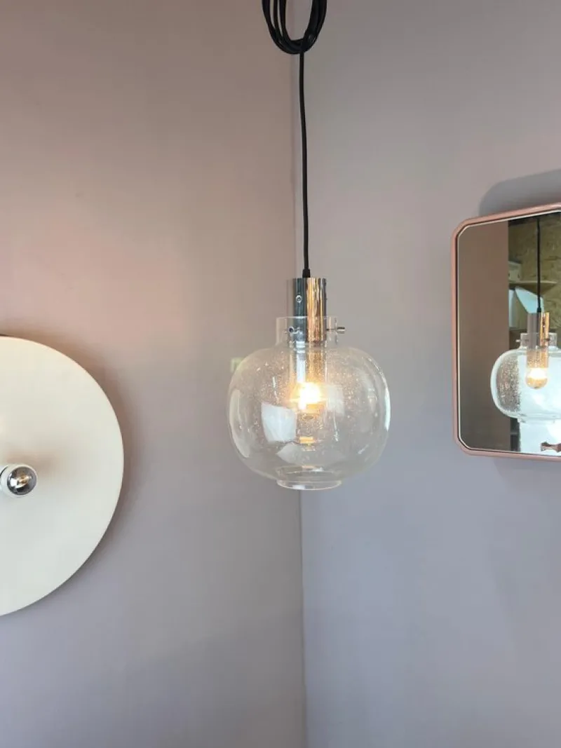 Pamono Hanging Lamp in Glass and Chrome from Glashütte Limburg> Ceiling Lights