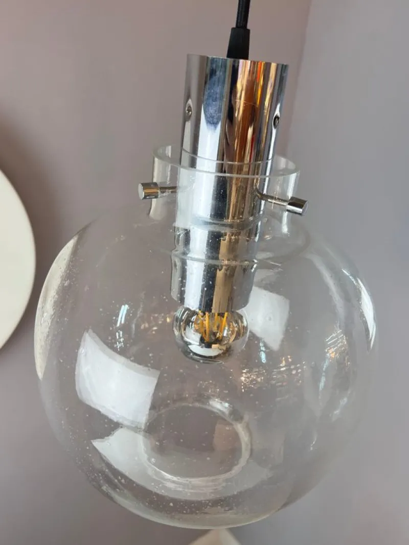 Pamono Hanging Lamp in Glass and Chrome from Glashütte Limburg> Ceiling Lights