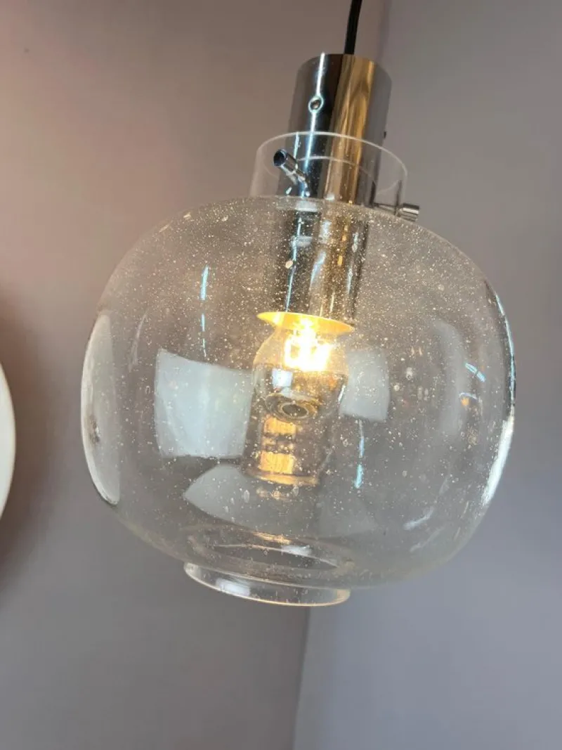 Pamono Hanging Lamp in Glass and Chrome from Glashütte Limburg> Ceiling Lights