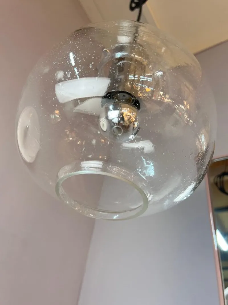 Pamono Hanging Lamp in Glass and Chrome from Glashütte Limburg> Ceiling Lights