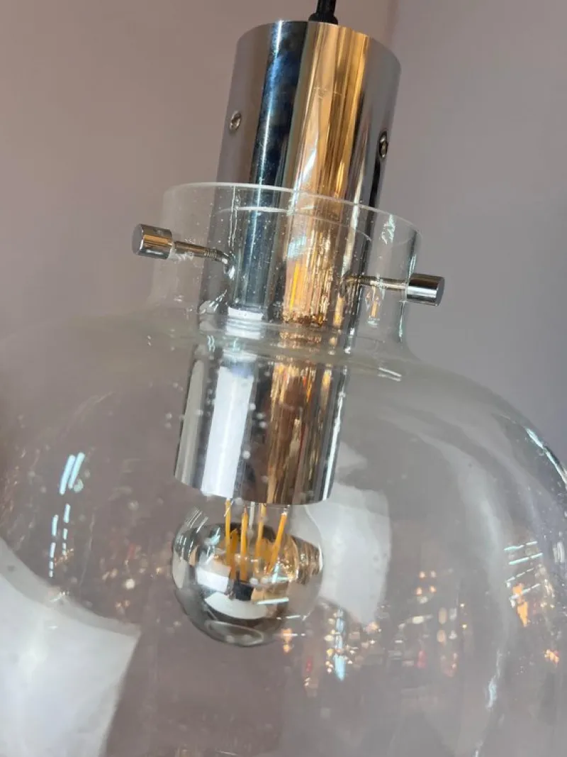 Pamono Hanging Lamp in Glass and Chrome from Glashütte Limburg> Ceiling Lights