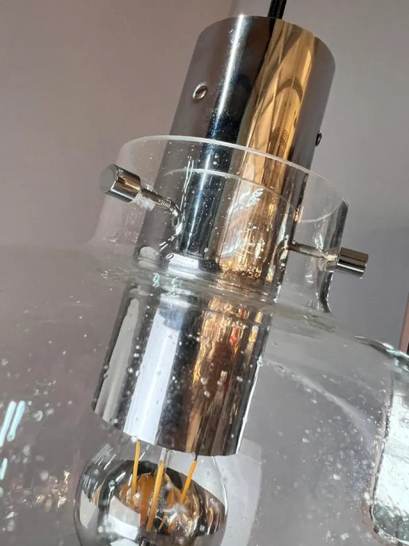 Pamono Hanging Lamp in Glass and Chrome from Glashütte Limburg> Ceiling Lights