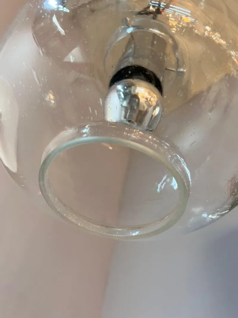 Pamono Hanging Lamp in Glass and Chrome from Glashütte Limburg> Ceiling Lights