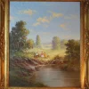 Pamono Hans Bogojevic, Lakeside Picnic, 1960s, Oil on Canvas, Framed> Impressionist
