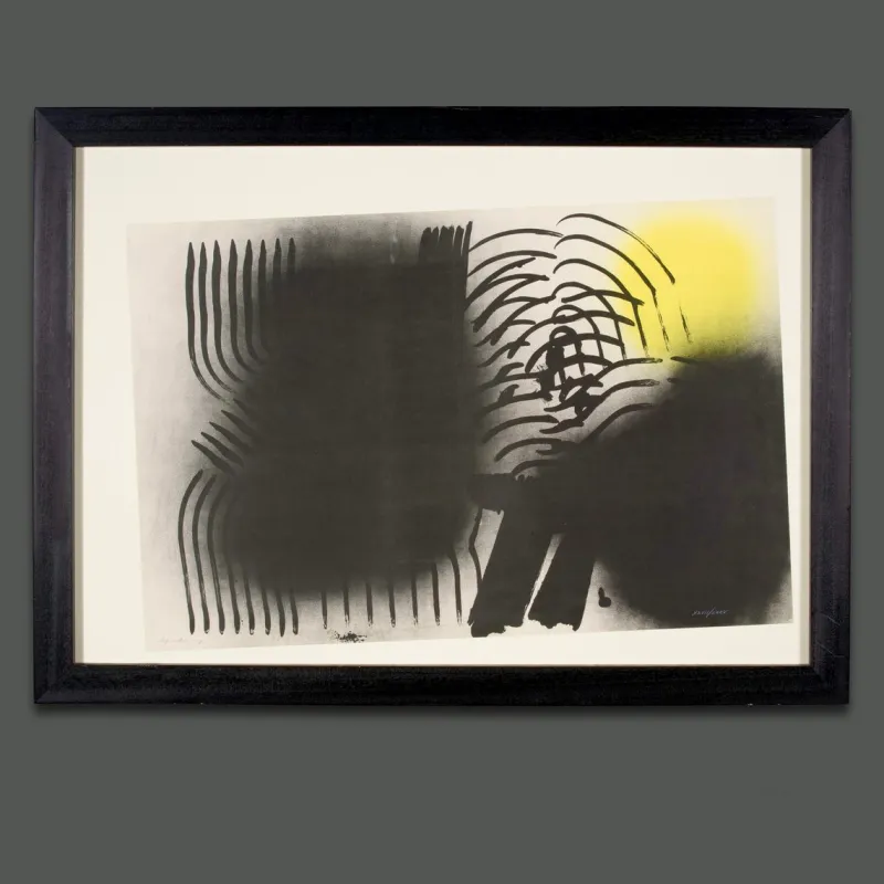 Pamono Hans Hartung, 1971, Crayon & Lithograph, Framed> Minimalist