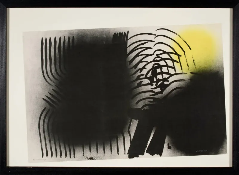 Pamono Hans Hartung, 1971, Crayon & Lithograph, Framed> Minimalist