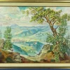 Outlet Pamono Hans Lang, Post-Impressionist City and Mountains, 1957, Oil Painting on Masonite