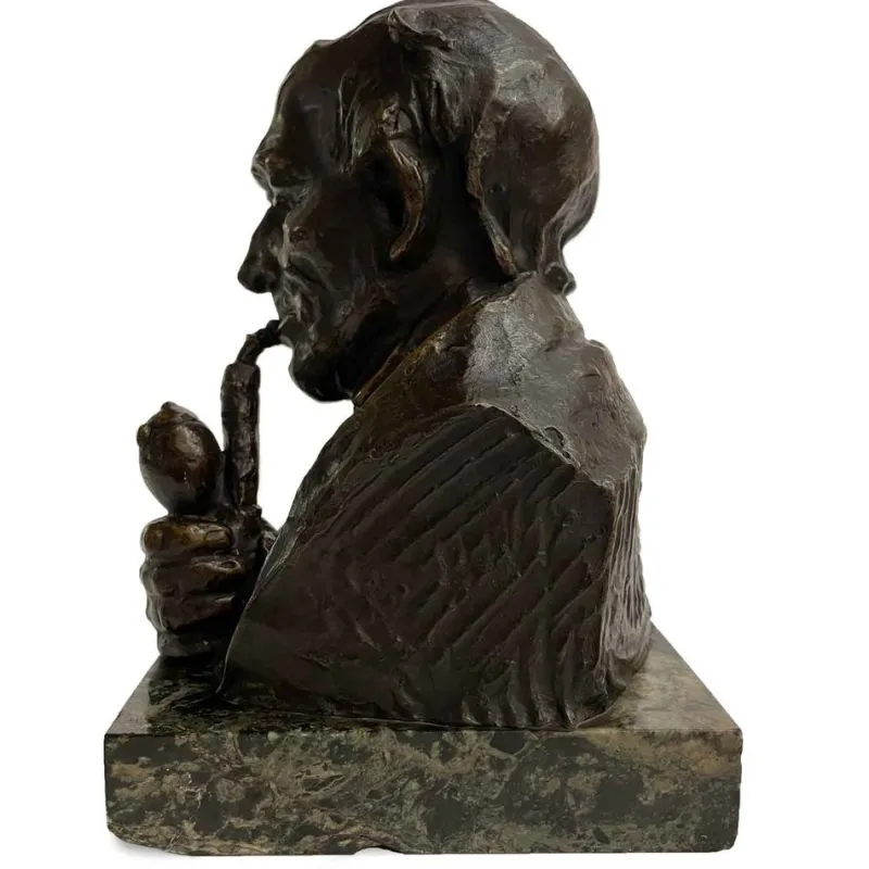Hot Pamono Hans Muller, Bust of a Man with a Pipe, Late 19th Century, Bronze on Marble Base