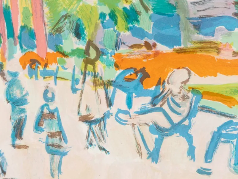 Pamono Harbor Promenade, Color Lithograph> Impressionist