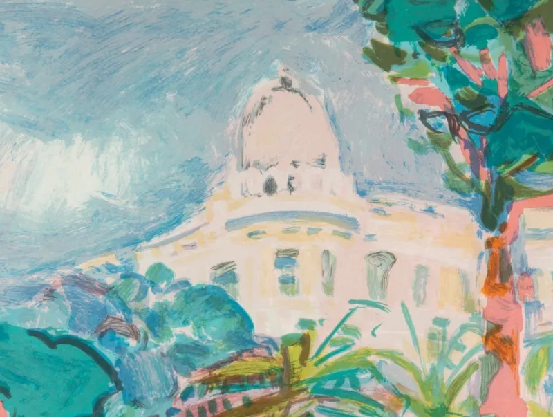 Pamono Harbor Promenade, Color Lithograph> Impressionist