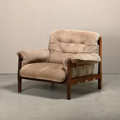 Discount Pamono Hardwood and Suede Lounge Chair in the style of Percival Lafer and Jean Gillon, 1960s