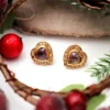 Pamono Heart-Shaped Gold Earrings with Diamond Chips and Cut Stones, Set of 2> Earrings