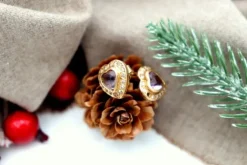 Pamono Heart-Shaped Gold Earrings with Diamond Chips and Cut Stones, Set of 2><noscript><img width=