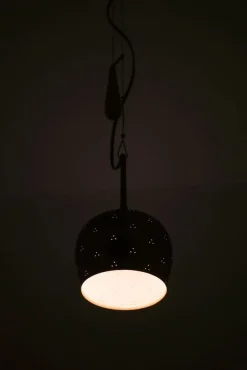 Pamono Height-Adjustable Ceiling Lamp in Brass attributed to Paavo Tynell, 1950s><noscript><img width=