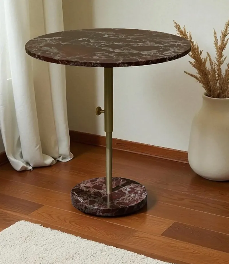 Pamono Height-Adjustable Red Marble and Brass Table, 1990s> Dining Tables & Sets