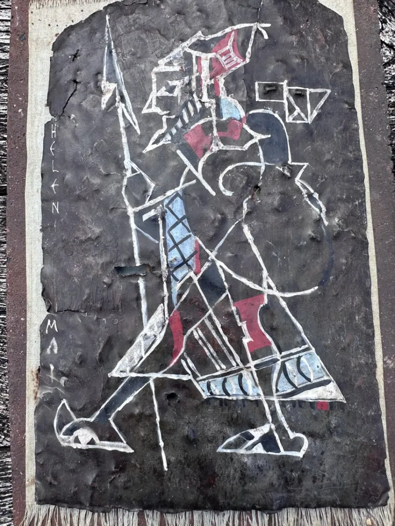 Pamono Helen Mai, The Warrior Proof, 1960s, Metal on Terracotta Plaque> Minimalist|Mid-Century
