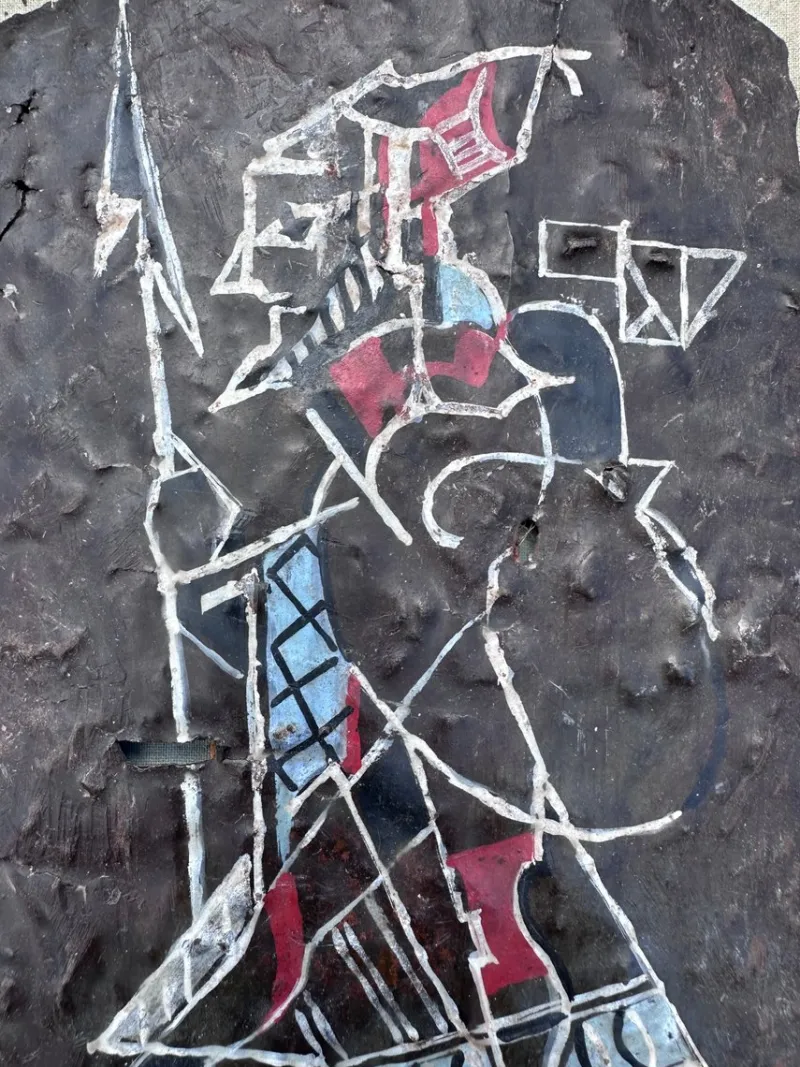 Pamono Helen Mai, The Warrior Proof, 1960s, Metal on Terracotta Plaque> Minimalist|Mid-Century