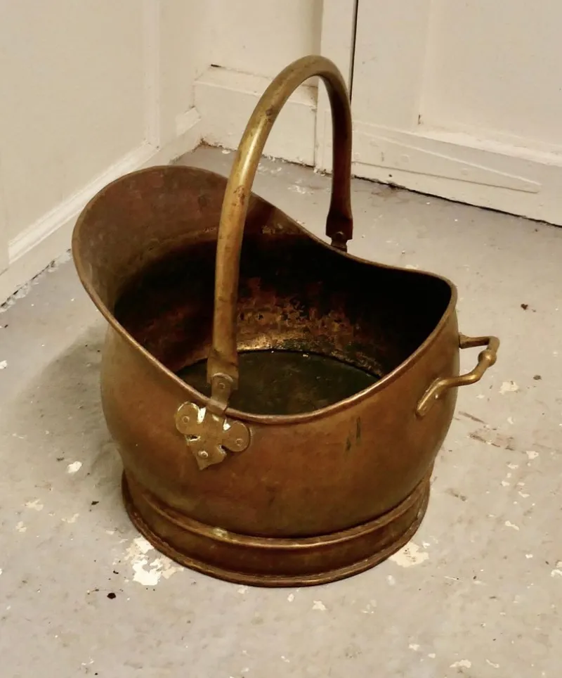 Pamono Helmet Coal Scuttle in Brass, 1930> Fireplaces And Mantels