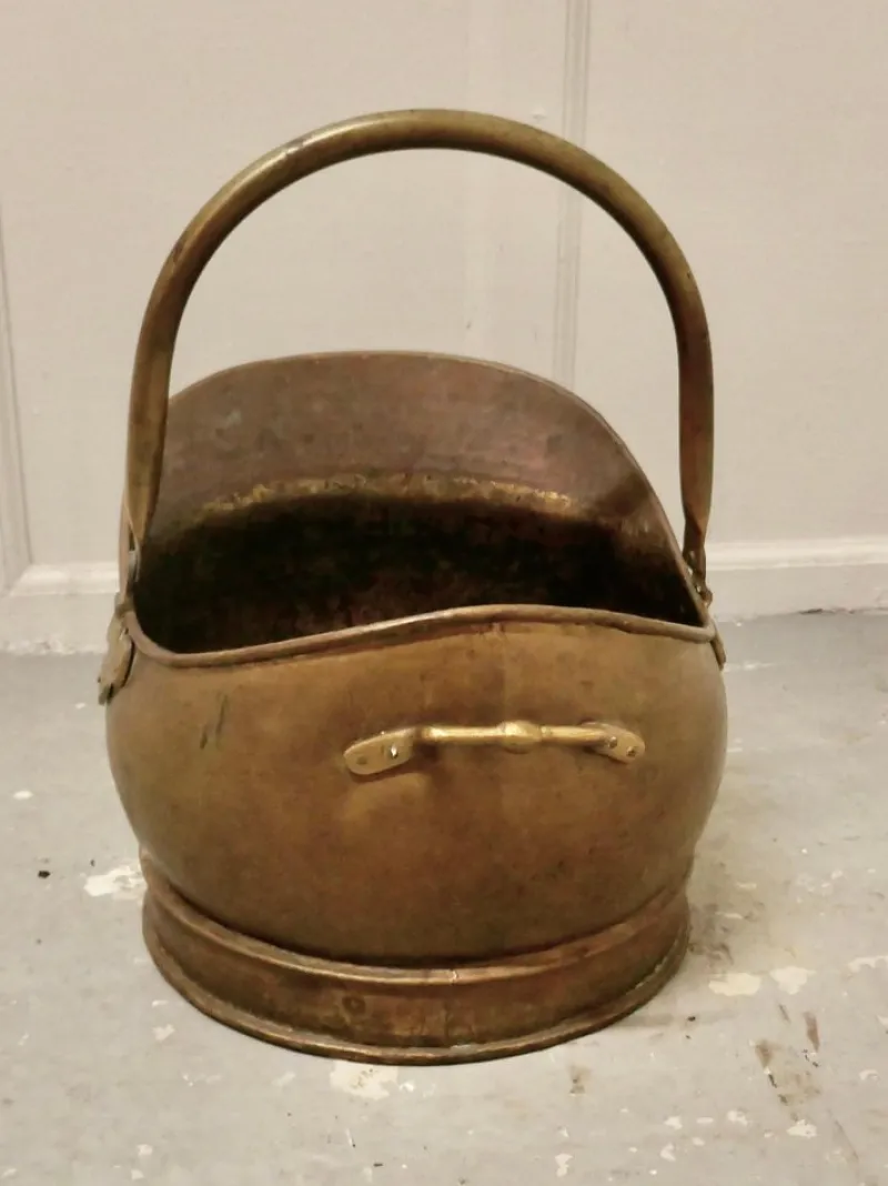 Pamono Helmet Coal Scuttle in Brass, 1930> Fireplaces And Mantels