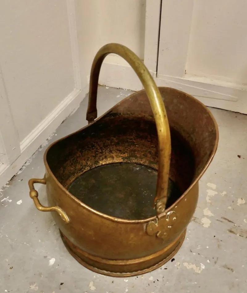 Pamono Helmet Coal Scuttle in Brass, 1930> Fireplaces And Mantels