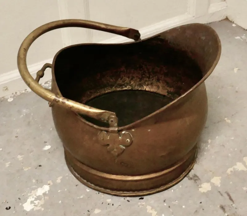 Pamono Helmet Coal Scuttle in Brass, 1930> Fireplaces And Mantels