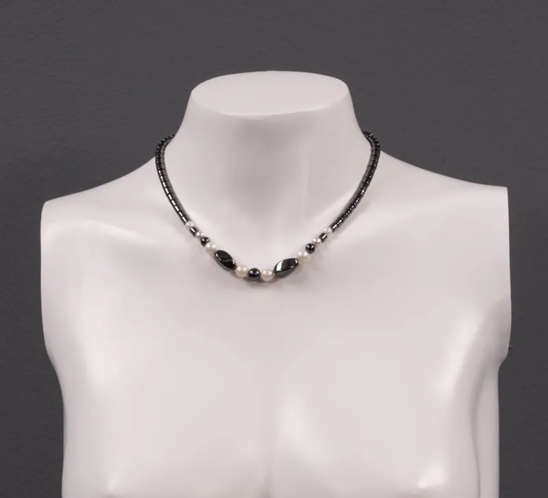 New Pamono Hematite and Quartz Necklace with Vintage Charms, 1980s