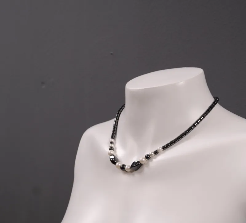 New Pamono Hematite and Quartz Necklace with Vintage Charms, 1980s