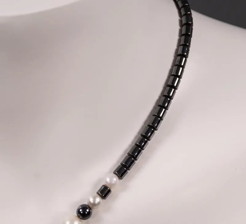 New Pamono Hematite and Quartz Necklace with Vintage Charms, 1980s