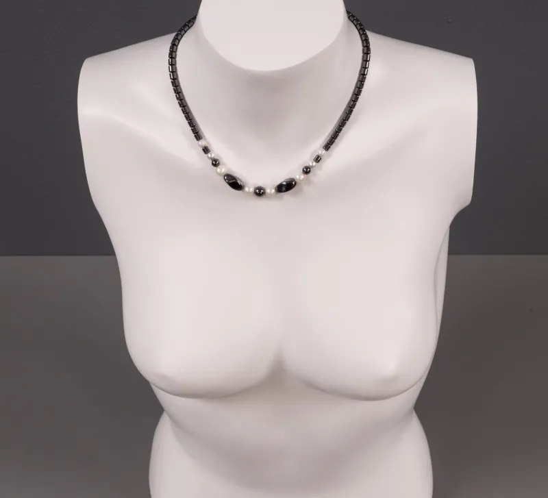 New Pamono Hematite and Quartz Necklace with Vintage Charms, 1980s