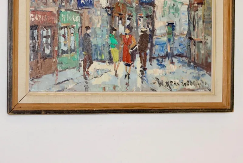 Online Pamono Hendrik Cornelis Kranenburg, Street View in Paris, 1960s, Oil on Panel, Framed
