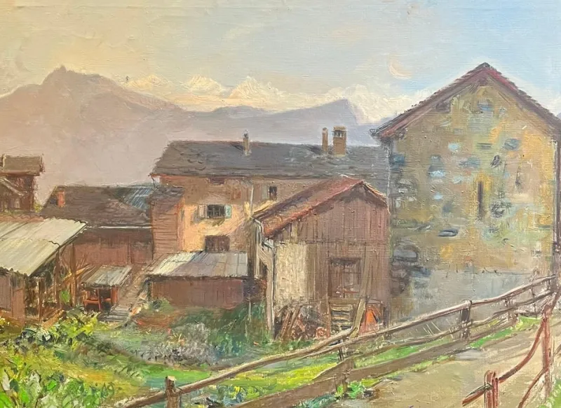 Pamono Henri Fehr, Rural Village, Oil on Canvas> Painting