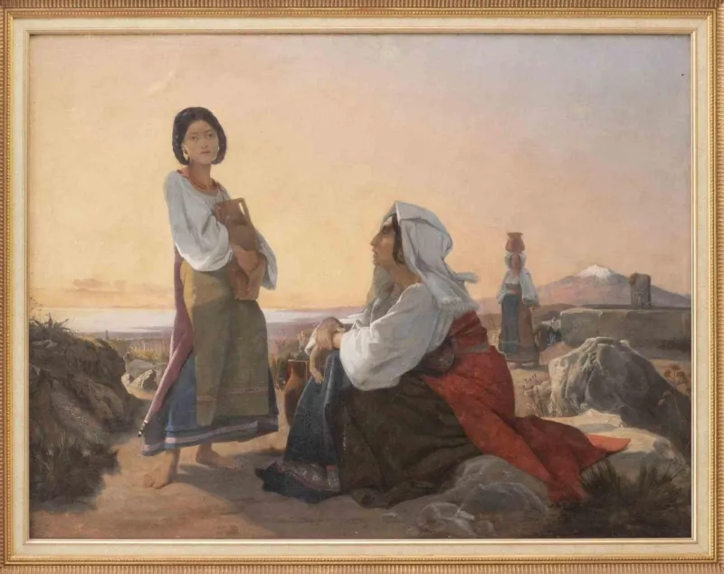 New Pamono Henri Lehmann, Water Carriers in Naples, Original Oil Painting, 19th Century
