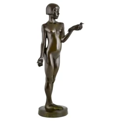 Hot Pamono Henry Arnold, Art Deco Sculpture of Nude Girl with Dove, 1928, Bronze