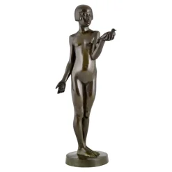 Hot Pamono Henry Arnold, Art Deco Sculpture of Nude Girl with Dove, 1928, Bronze