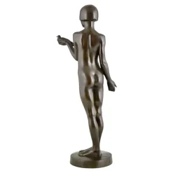 Hot Pamono Henry Arnold, Art Deco Sculpture of Nude Girl with Dove, 1928, Bronze